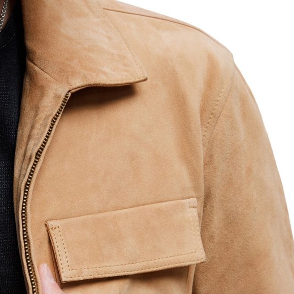 John Varvatos Collection Men's Milo Suede Zip Front Shirt Jacket Clay Brown - Picture 4 of 7